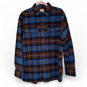 Vintage L.L. Bean Men's Blue and Brown Plaid Shirt - Size Medium